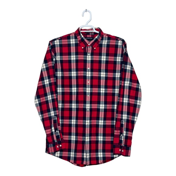 Lands’ End men red plaid long sleeves buttoned casual shirt size Large - Picture 7 of 8